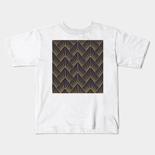 Art Deco golden chevron pattern navy and gold Kids T-Shirt